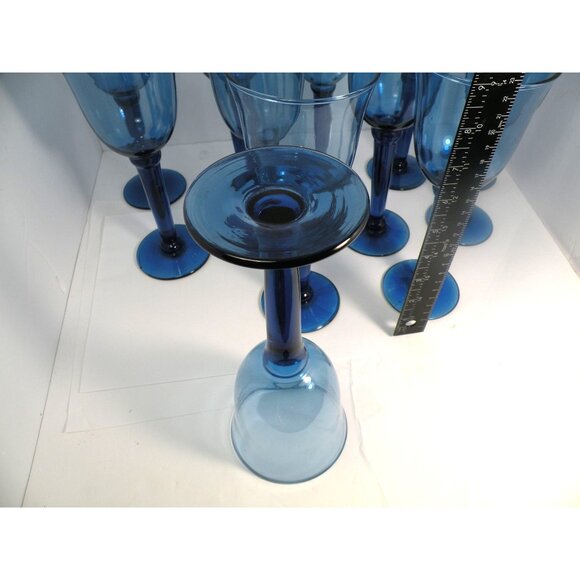 Vintage Cobalt Blue Blown Glass Goblets Stemware Wine Water Glasses Elegant Des - Picture 13 of 14